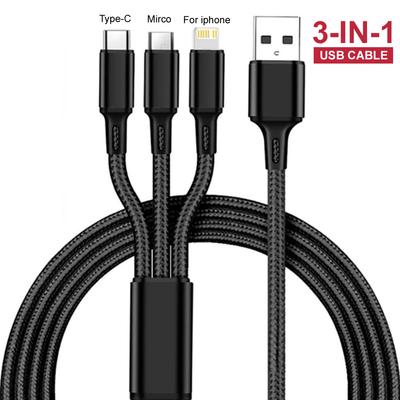 3-в-1 USB-кабель для передачи данных для iPhone, кабель для быстрой зарядки для телефонов Android, тип c, Xiaomi, Samsung, провод для зарядки для iPad