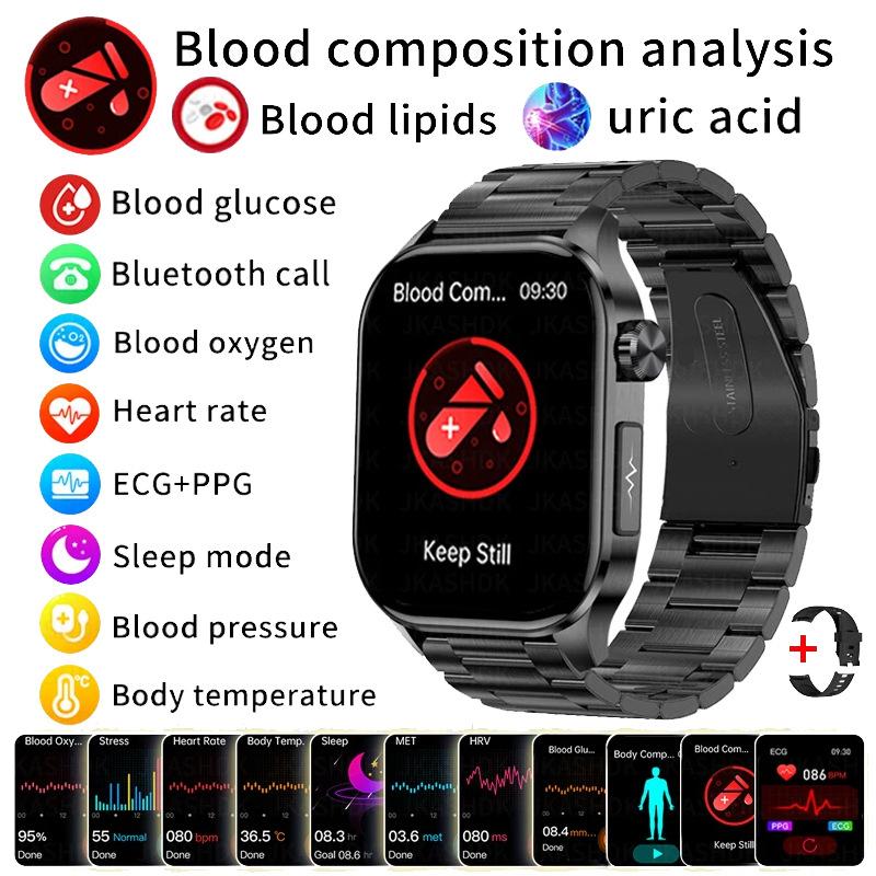 Умные часы ECG+PPG с функцией звонков по BT, push-уведомлениями, физическим обследованием, монитором здоровья, артериального давления, мочевой кислоты, кислорода в крови, спортивные умные часы