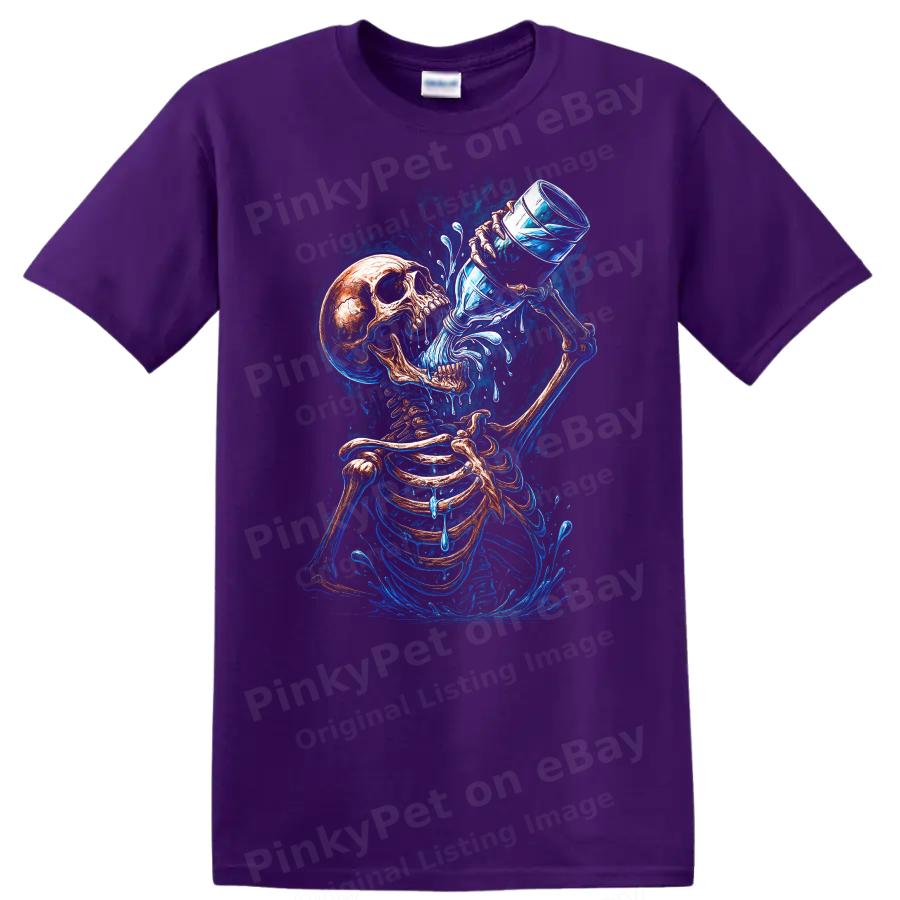 Skeleton Drinking Water Funny Graphic T Shirt Cool Art Design Tee