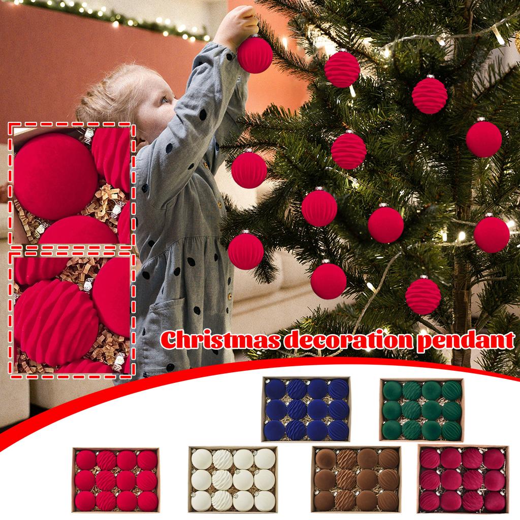 6CM Flocked Christmas Ball Christmas Tree Pendant Wine Red Dark Green Christmas Flocked Ball Christmas Decorations