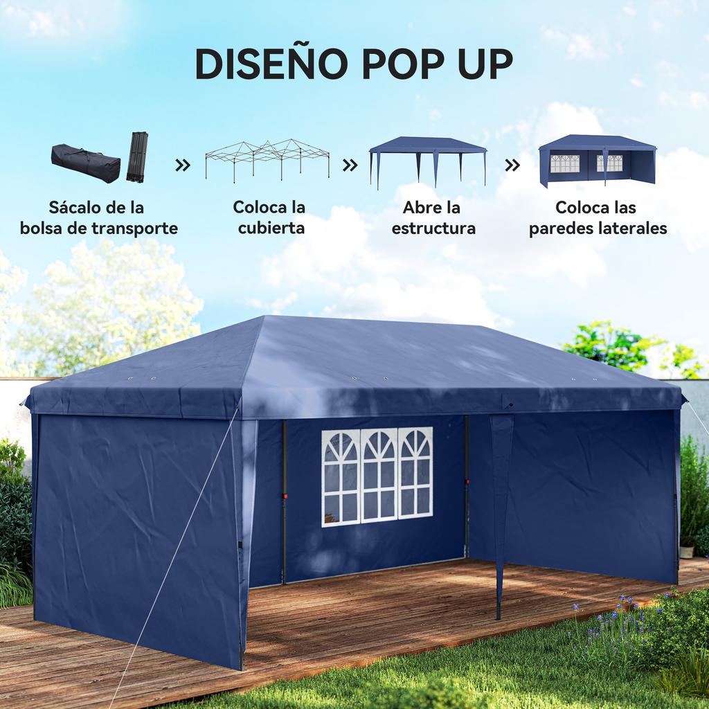 Foldable Marquee 6x3 m Pop-up with 4 Removable Sides Garden Gazebo with 2 Windows and Transport Bag Blue