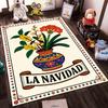 Floral Vase Print Rug with "La Navidad" Text and Festive Design Suitable for use as an anti-slip for living room bedroom sofas