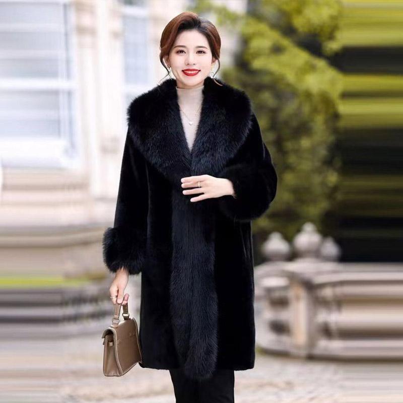 Зимняя новинка 2024 года, искусственный мех европейской норки, бархатное одно пальто с длинным воротником из искусственного меха