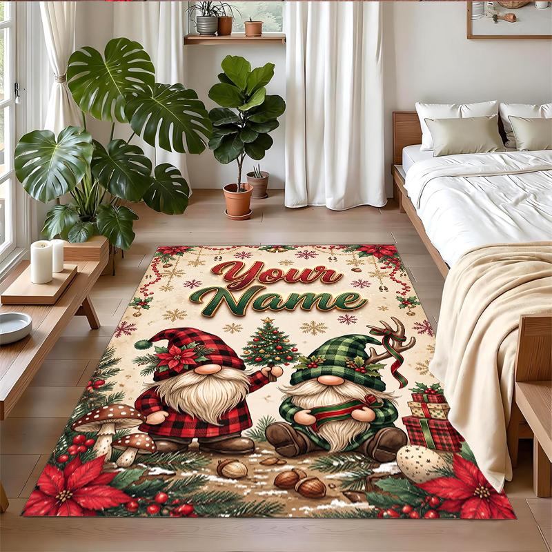 Christmas Custom Name Printed Square Area Rug Soft Non Slip Floor Carpet For Bedroom Holiday Gift