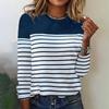 Fall Cotton Long Sleeves T Shirt Minimalist Stripes Crew Neck Women's T-shirts Fashion Casual Tops Daily Loose Women Clothing