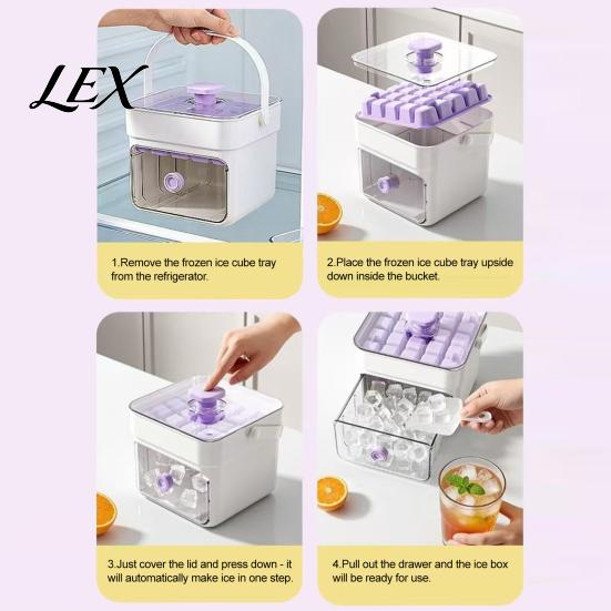 Odor Resistant Ice Tray 2-In-1 Tray, Maker And Storage Bin Set, Large Capacity 25-Cell Dust-proof One-Click Easy Release Cube Maker, for Camping