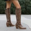 Women's Western Cowboy Boots Embroidered Tall Cowboy Boots, Vintage Thick Heel Side Zipper Township