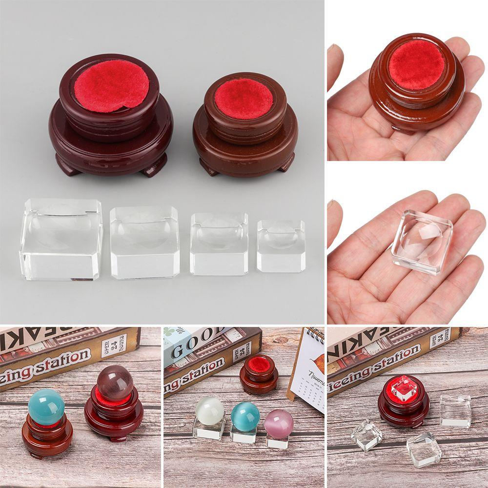 Ornament Home Decoration Square Glass Holder Wood Pedestal Crystal Sphere Base Transparent Support