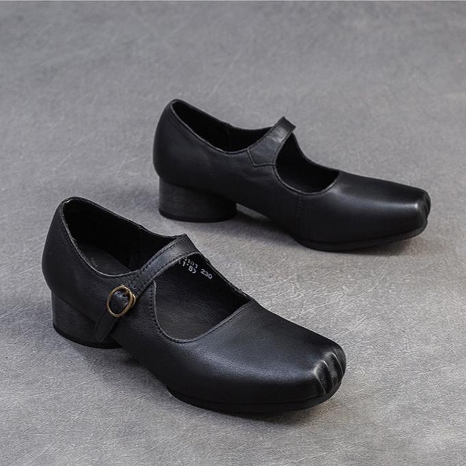 Johnature Туфли-лодочки из натуральной кожи с квадратным носком и пряжкой, модные однотонные женские туфли на среднем каблуке