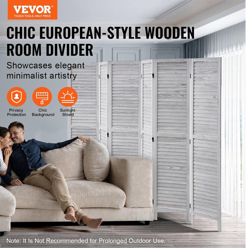 Wood Room Divider Wooden Privacy Screen 6 Panel Room Separation Divider