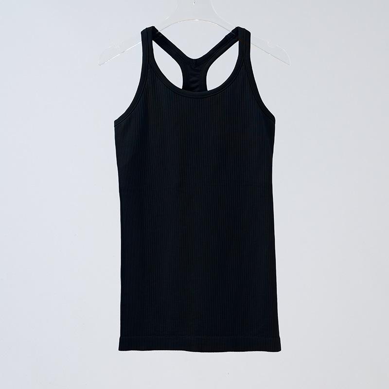 Женский бесшовный трикотажный жилет для йоги в рубчик с I-образной спинкой — облегающий, высокоэластичный спортивный костюм