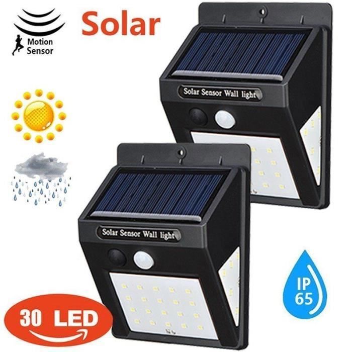 Lampe Solaire Extérieure - 30 LED - Détecteur de Mouvement - Étanche IP65 - Lot de 2