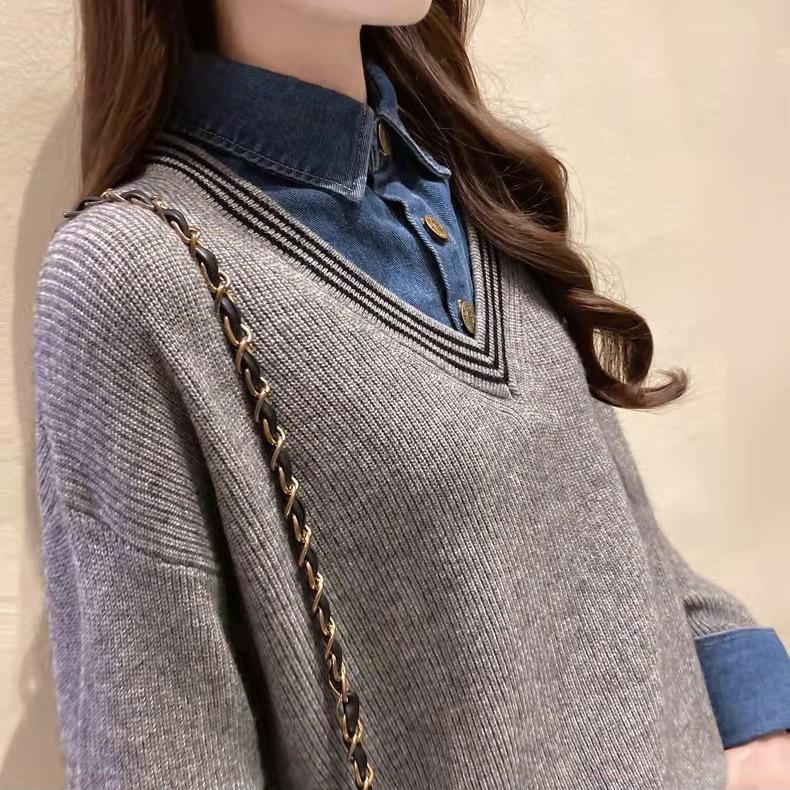 Женский свитер 2023, весенний новый свободный пуловер, вязаный свитер с длинным рукавом для женщин