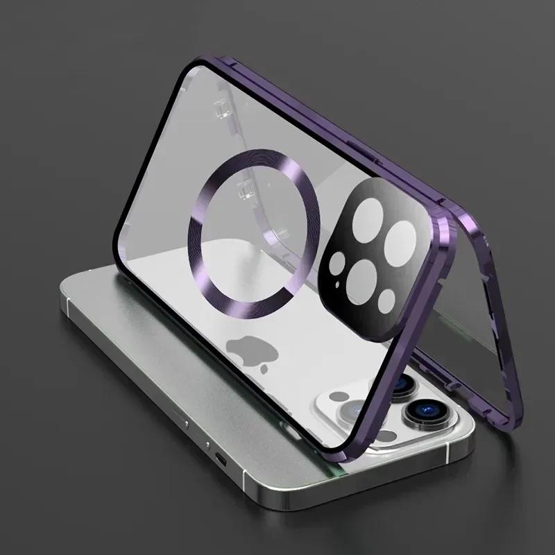 Для чехла Magsafe Для iPhone 17 16e 15 14 13 12 Pro Max Металлический Магнитный Беспроводная Зарядка Защита Линзы Двусторонняя Застежка Крышка