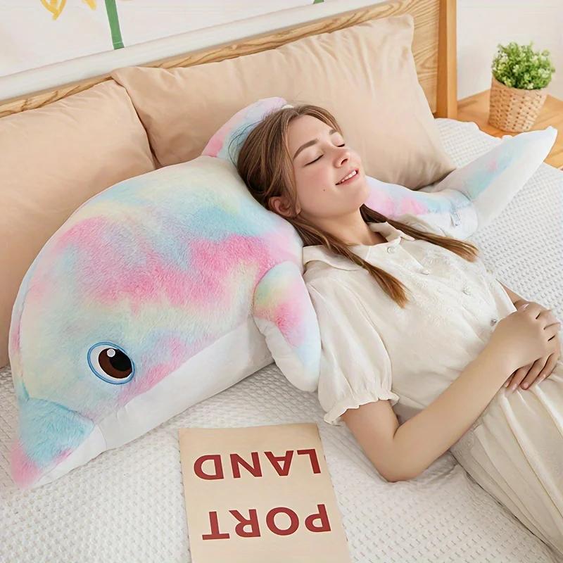 Большая очаровательная красочная плюшевая игрушка-подушка в виде дельфина, мягкая и приятная мультяшная модель для декора детской комнаты, подарки на день рождения для детей и взрослых