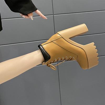 Модные 14 см Женские Удобные Ботильоны Платформа Сценическая Обувь Высокий Каблук Белый Черный Массивный Каблук Обувь для Косплея для Леди Молния34-41