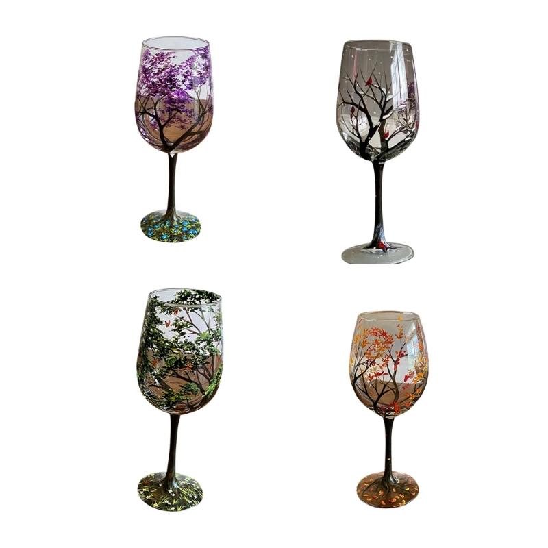 Four Seasons Tree Wine Glass Durable Juice Beer Stem Glass Elegant Glassware for White Wine, Red Wine, or Cocktails