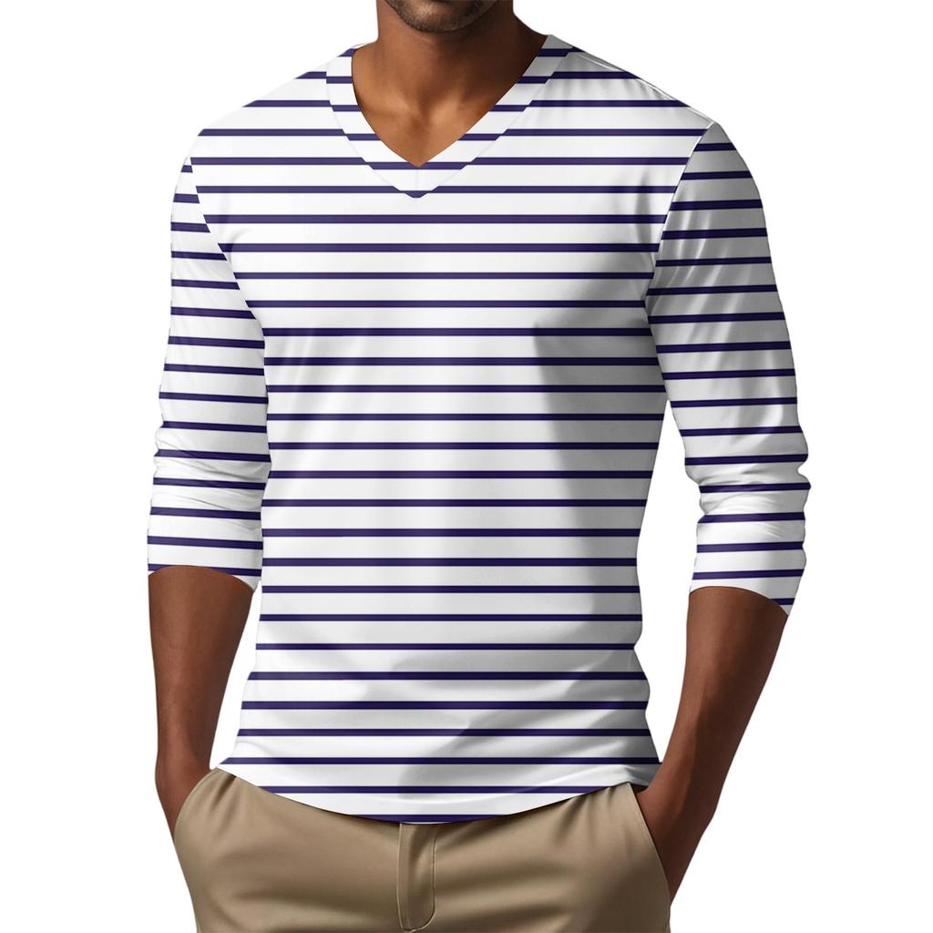 Мужская футболка с V-образным вырезом, повседневная, модная, с принтом, с длинным рукавом