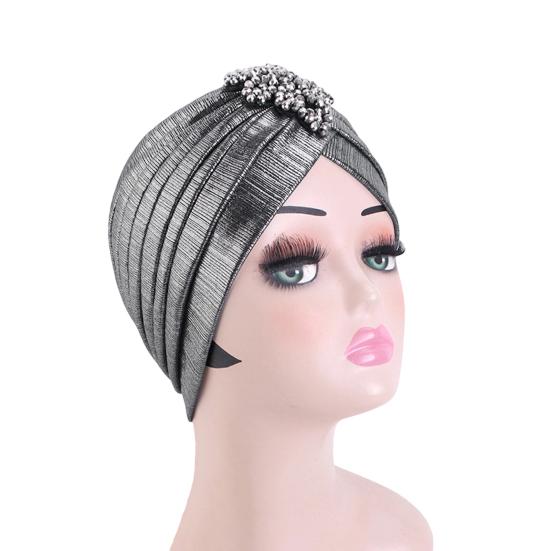 Женская шляпа-цилиндр с ромбовидным декором из стразов, плиссированный тюрбан, шляпа, украшенная золотым покрытием, головной убор с эластичной конструкцией