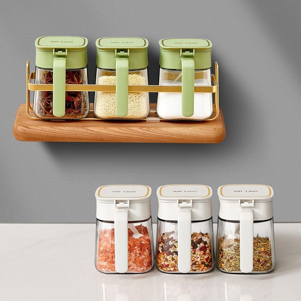 With Handle Glass Seasoning Jar Flip Design Seasoning Storage Box  Seasoning Storage