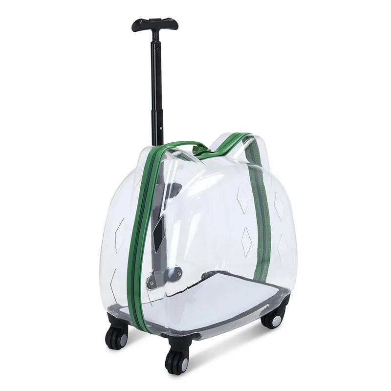 Creative Transparent Cat Carrier Dual Ear Pet Travel Basket Telescopic Handle Pet Trolley Versatile Space Capsule Transport Case