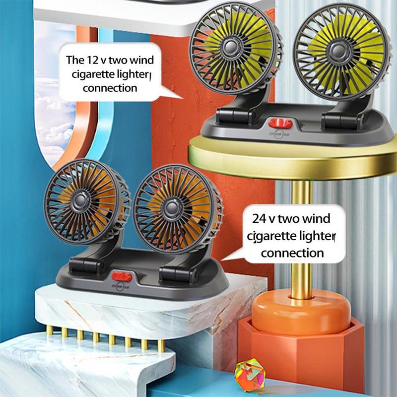 Car Plug Dual-Head Car Fan with Parking Numbers, Universal 5V/USB/12V/24V, Double-Head Rotatable Multi-Functional 2-Speed Adjustable Car Cooling Fan