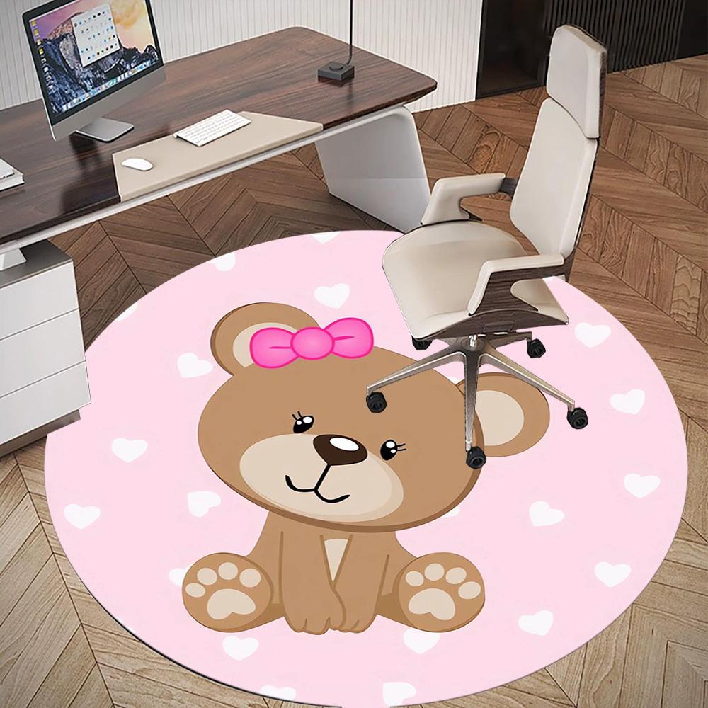 1pc Bear Heart Round Chair mat Area Rug - Non-Slip, Floor Mat for Office, Bedroom, home decor Christmas Gift p0811167