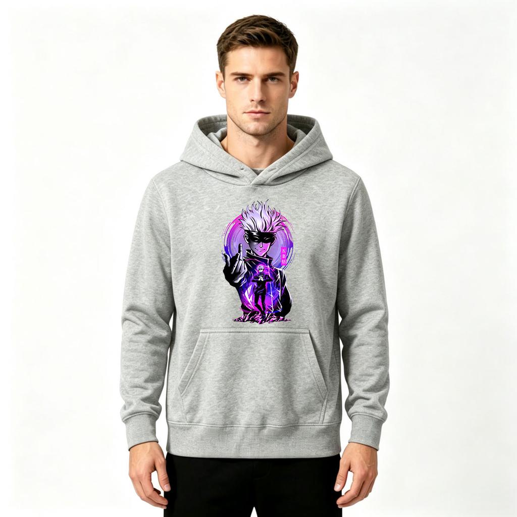 Men Anime Satoru Gojo Print Pullover Hoodie Casual Long Sleeve Streetwear Sweatshirt