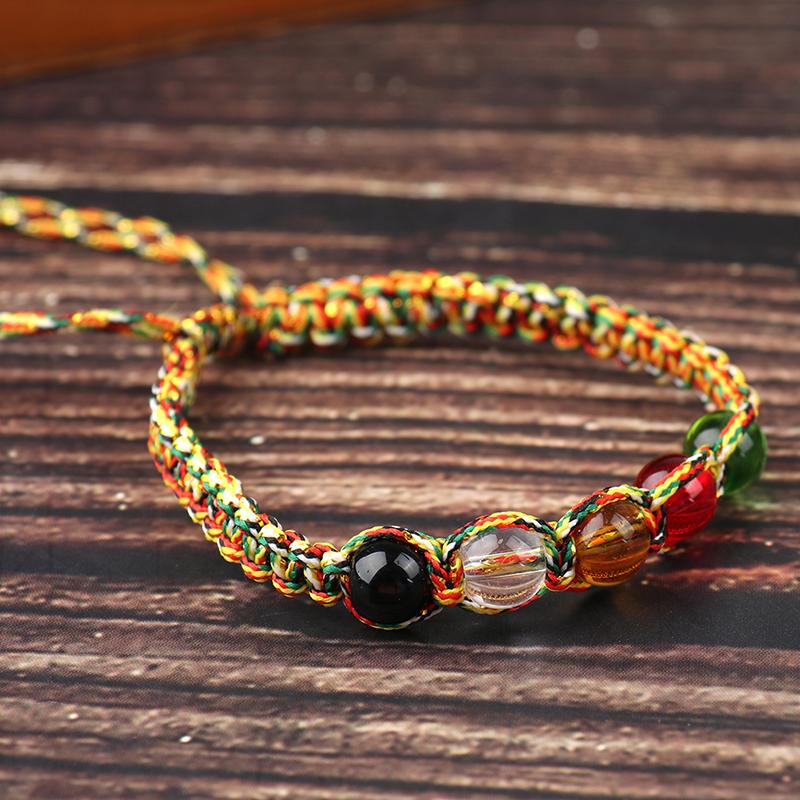 Творческий переводной цветной браслет из веревки с плоским узлом, защитный браслет из пяти элементов из бисера