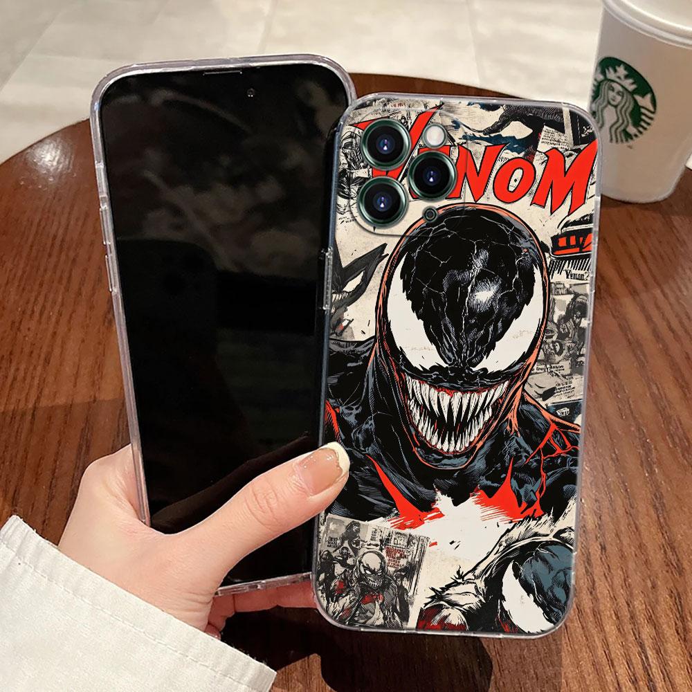 Прозрачный чехол для телефона Marvel Venom Comics для iPhone 17 Pro Max 17E 11 12 13 14 15 16 Pro Max Plus 17 Air 16E 7 XS Мягкая крышка
