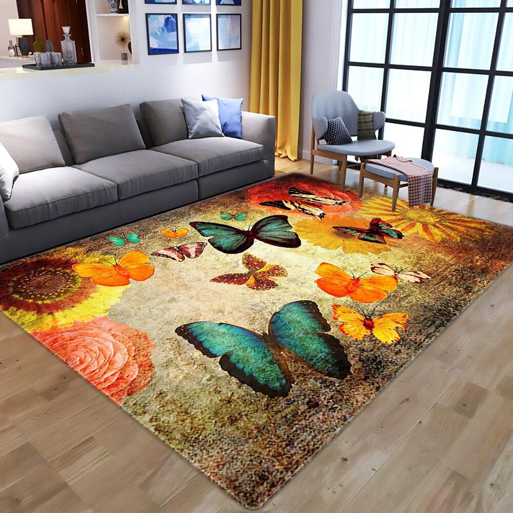 Dream Purple Butterfly Pattern Carpets for Living Room Bedroom Area Rugs Child Room Play Rug Cartoon 3D Printing Kids Game Mats