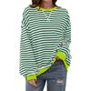 Women's Round Neck Long Sleeve Loose Fit Striped Color Block Sweatshirt Casual Top