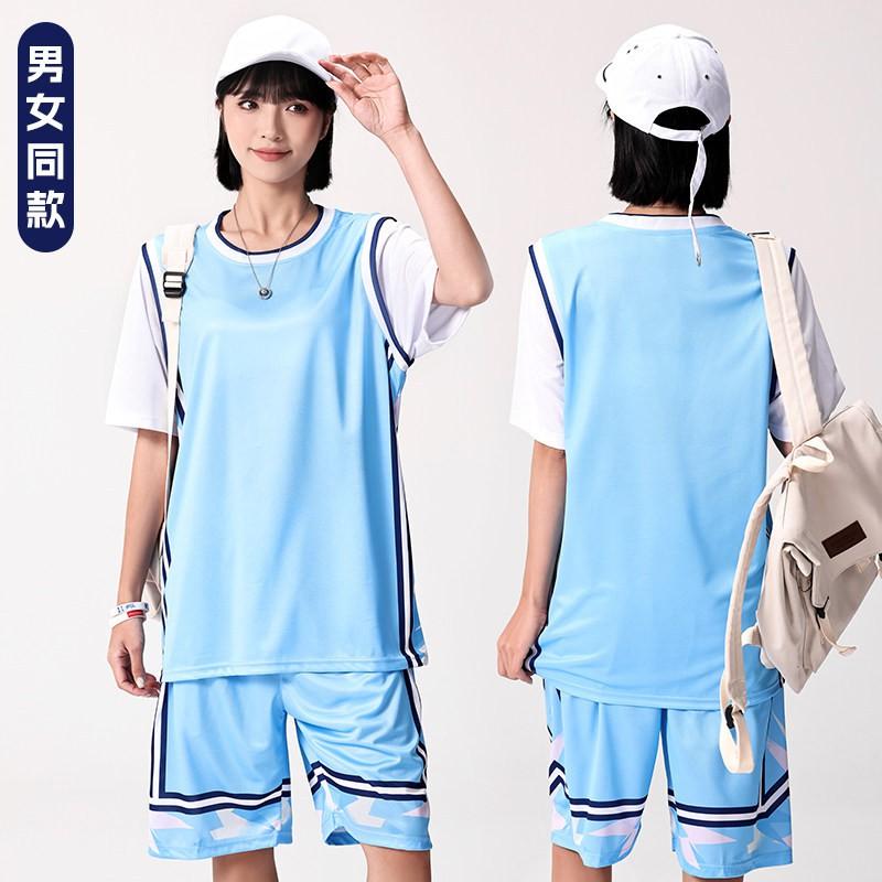 Womens Basketball Jersey Set Fake Two-Piece Short Sleeve Top Breathable Loose Fit Training Game Team Uniform