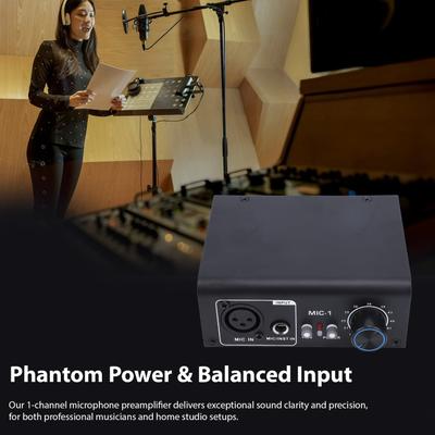 Микрофонный предусилитель 1 канал XLR Микрофонный предусилитель Регулируемое усиление Балансный Фантомное питание Низкий уровень шума Металлический корпус Усиление микрофона