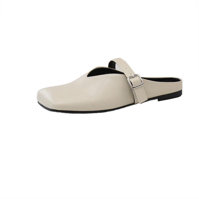 Весна новая модная и простая пряжка ремня квадратная голова голова сумки полушлепанцы без каблука женские