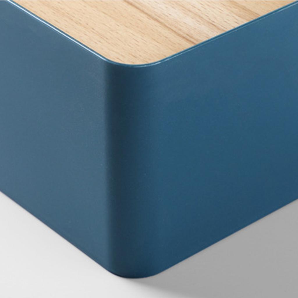 Desktop Tissue Box Rectangular Plastic Tissue Organizer Box Cover with Wooden Lid for Home Blue