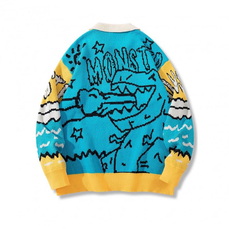 American Dinosaur Knit Sweater Teen Boys Loose Fit Crewneck Pullover Warm Casual Top Fall Winter