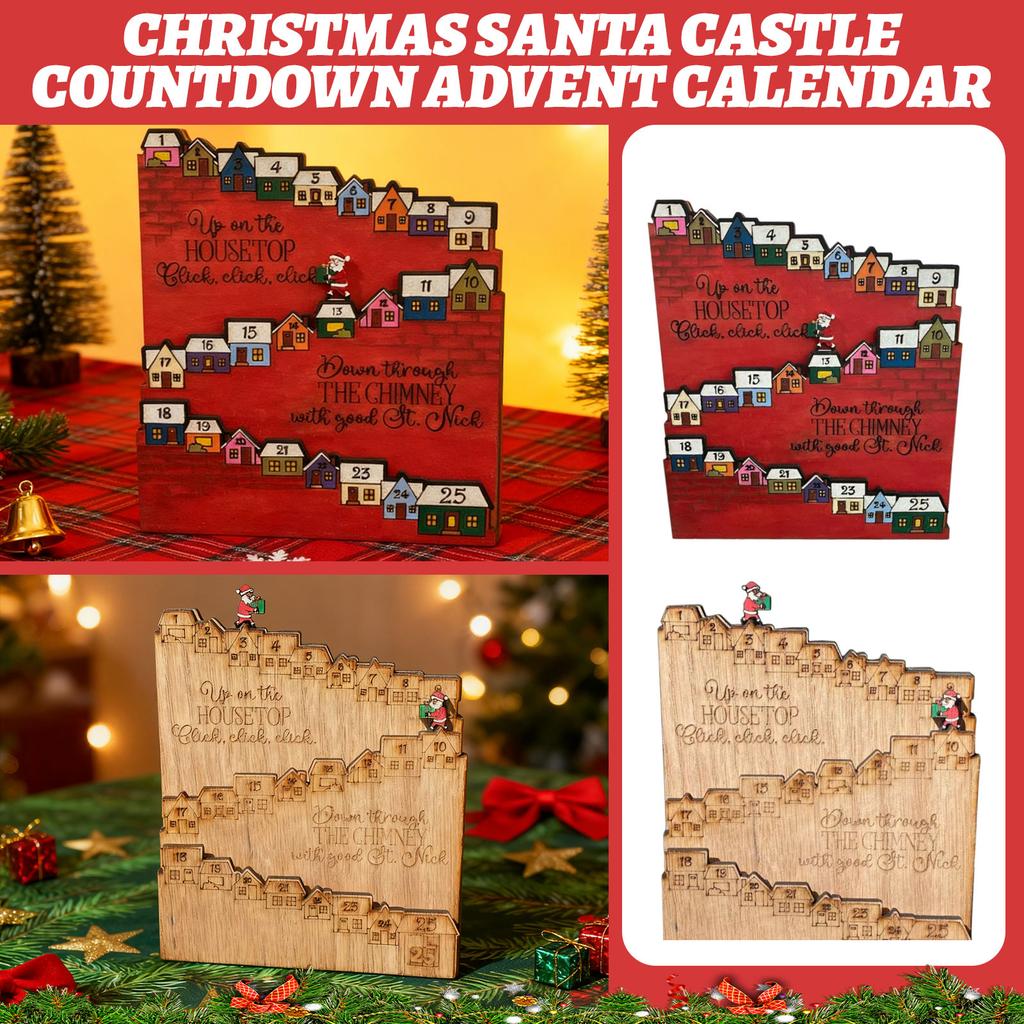 Santa Castle Countdown Advent Calendar Christmas Ornament Wooden Craft Gift