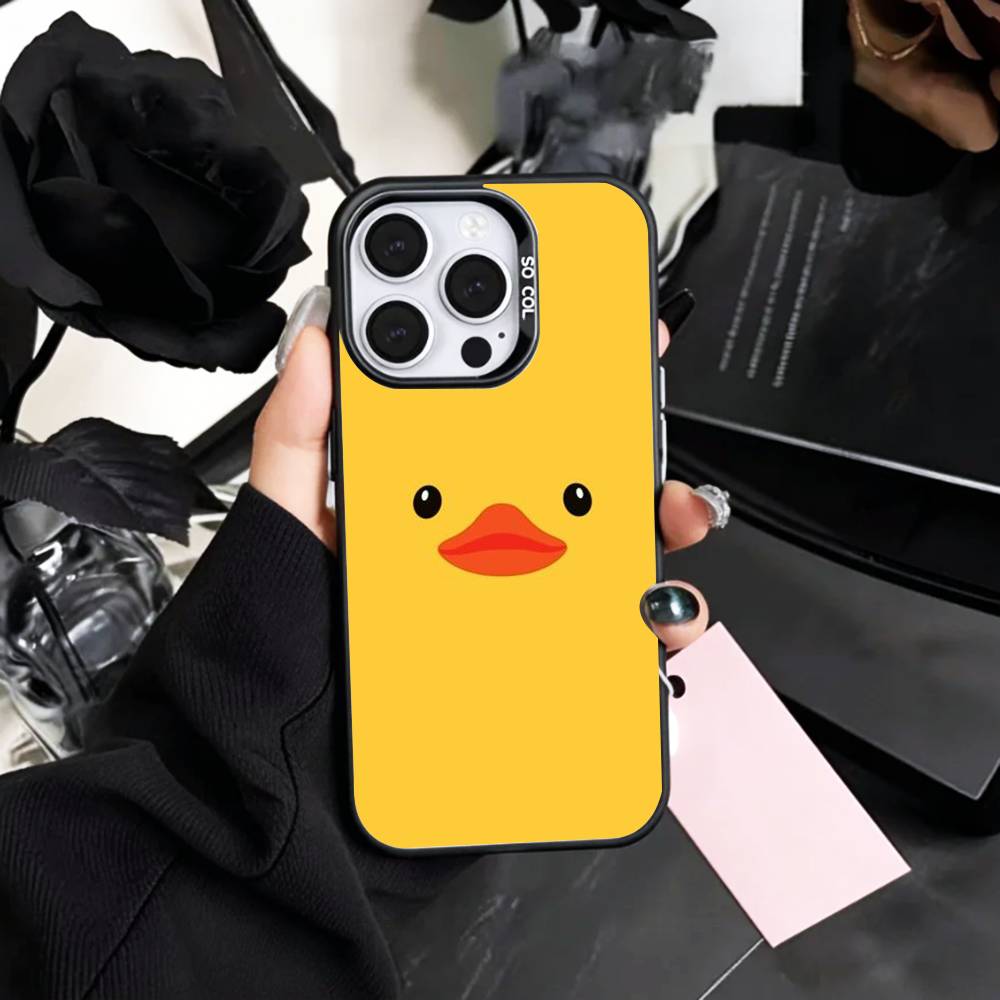 Adorable Yellow D-Duck Phone Case For iPhone17,16,15,14,13,12,11 Plus,Pro Max Colored Silver Plated Inside Cover