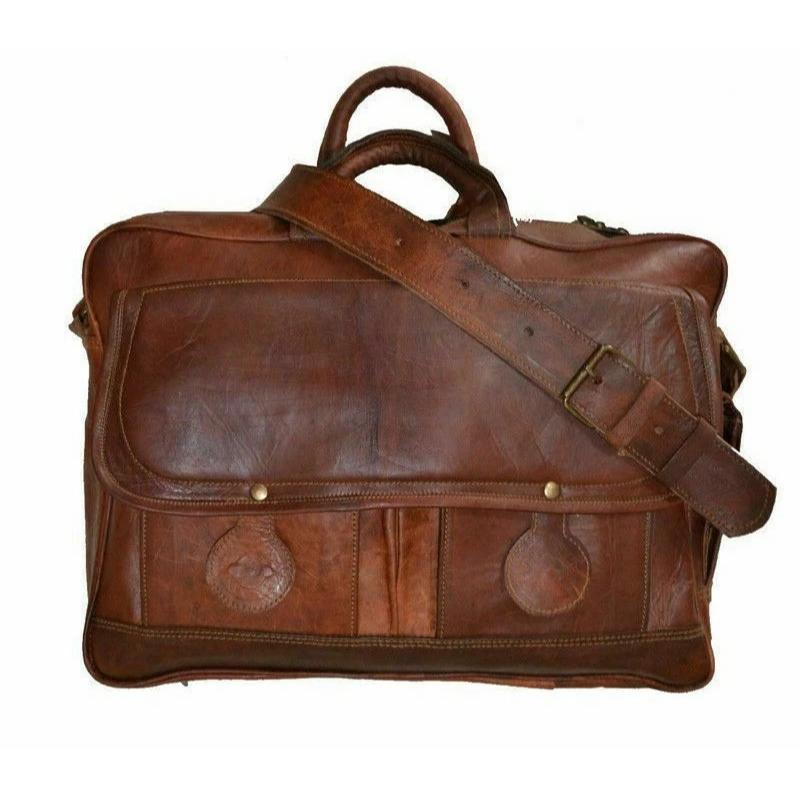 New Men's Bag Goat Leather Vintage Office Messenger Shoulder Laptop Briefcase Bag