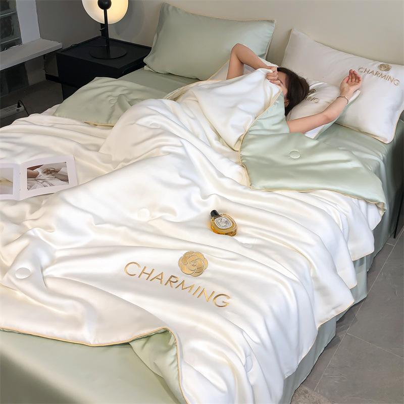 Комплект стеганого одеяла Ice Silk Summer Cool, стирающееся в воде, класс A, летнее вышитое одеяло с кондиционером, летнее одеяло Heavenly Silk