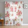 Pink Roses Flower Sheer Curtain For Living Room Voile For Window Blinds Bedroom Tulle Drape Kitchen Cortinas Hall Curtains