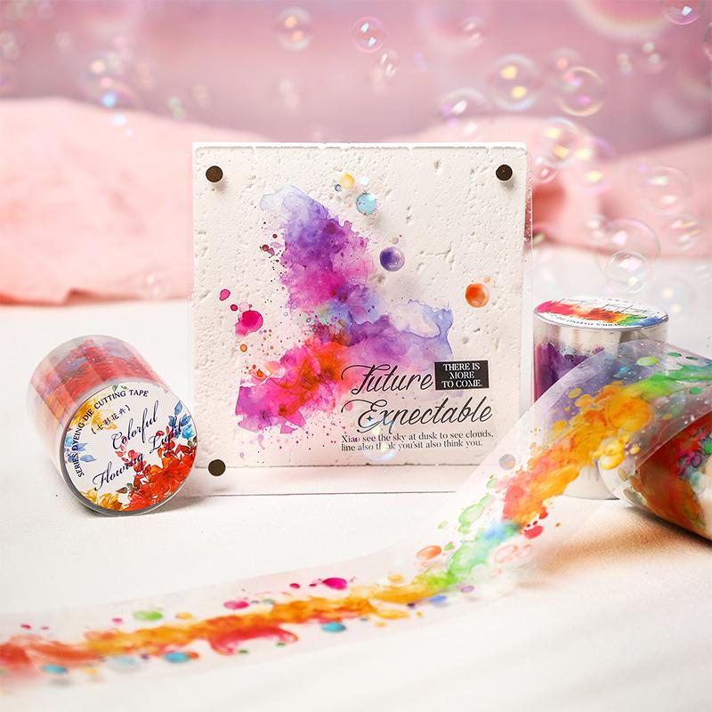 1 рулон радужной градиентной вырубной ПЭТ-ленты для скрапбукинга, DIY-журнала, коллажного искусства, украшения чехла для телефона, блокнота, подарок, рукоделие