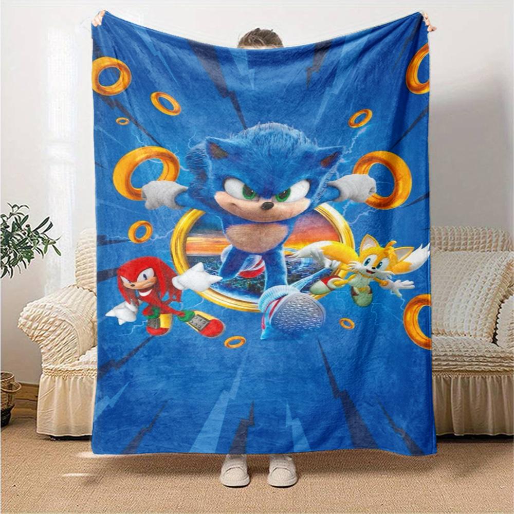 Sonic Theme Printed Blanket - Perfect for Couch, Bed, Travel & Outdoor Use | Machine Washable, Cozy & Durable.