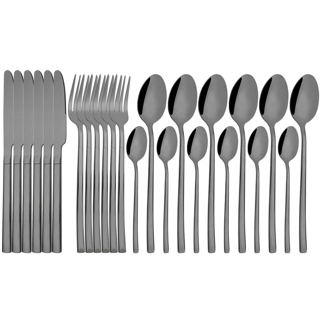 Western 24Pcs Black Gold Dinnerware Set Luxury Knives Fork Tea Spoon Cutlery Set Stainless Steel Flatware Tableware Kitchen Silverware