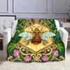 Geometric Bee and Floral Design. Patterned flannel blanket perfect for the bedroom living room, sofa, or a little nap
