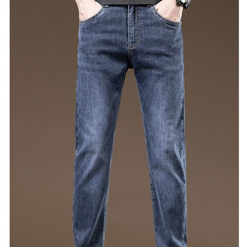 Джинсы Slim Fit Straight Leg, мужские летние тонкие повседневные длинные брюки из денима, модные молодежные универсальные классические синие брюки