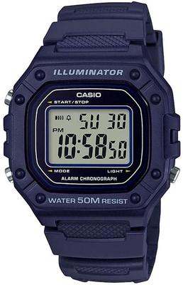 Стандартные Цифровые W-218H-2A Часы Мужские Женские Дешевые Casio Темно-синие