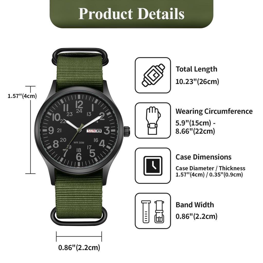 Military Watch Nylon Strap Luminous Analog Display Calendar Simple Stylish Antique Sports Watch Quartz Green Fashion Accessories Birthday Anniversary