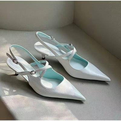 Мода Весна Новый Бренд Женские Босоножки Мода Острый Носок Ремешок на Щиколотке Дамские Элегантные Туфли Слингбэки Тонкий Низкий Каблук Туфли-Лодочки